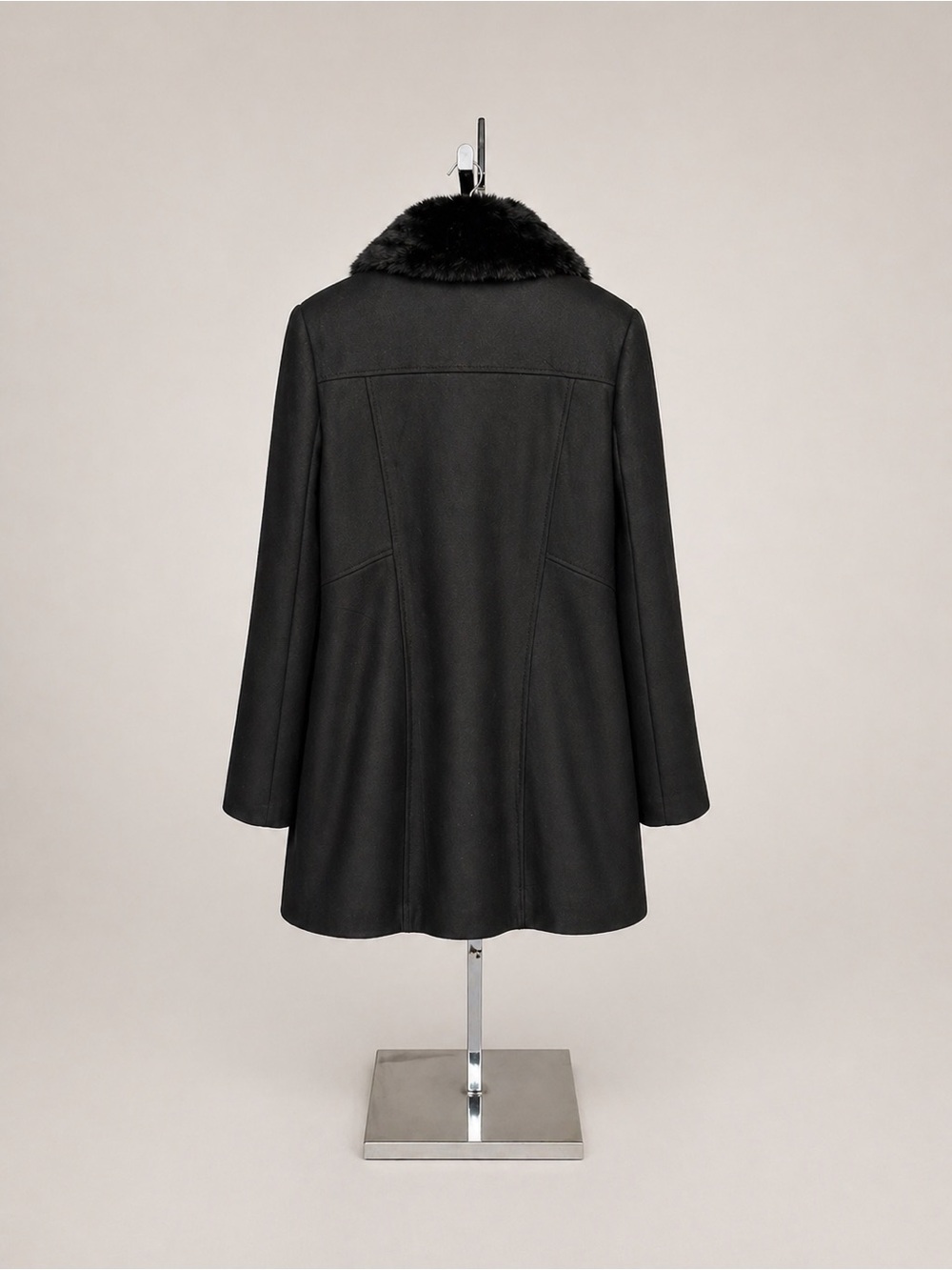INC International Concepts Black Double-Breasted Pea Coat with Faux Fur Collar - Picture 3 of 6